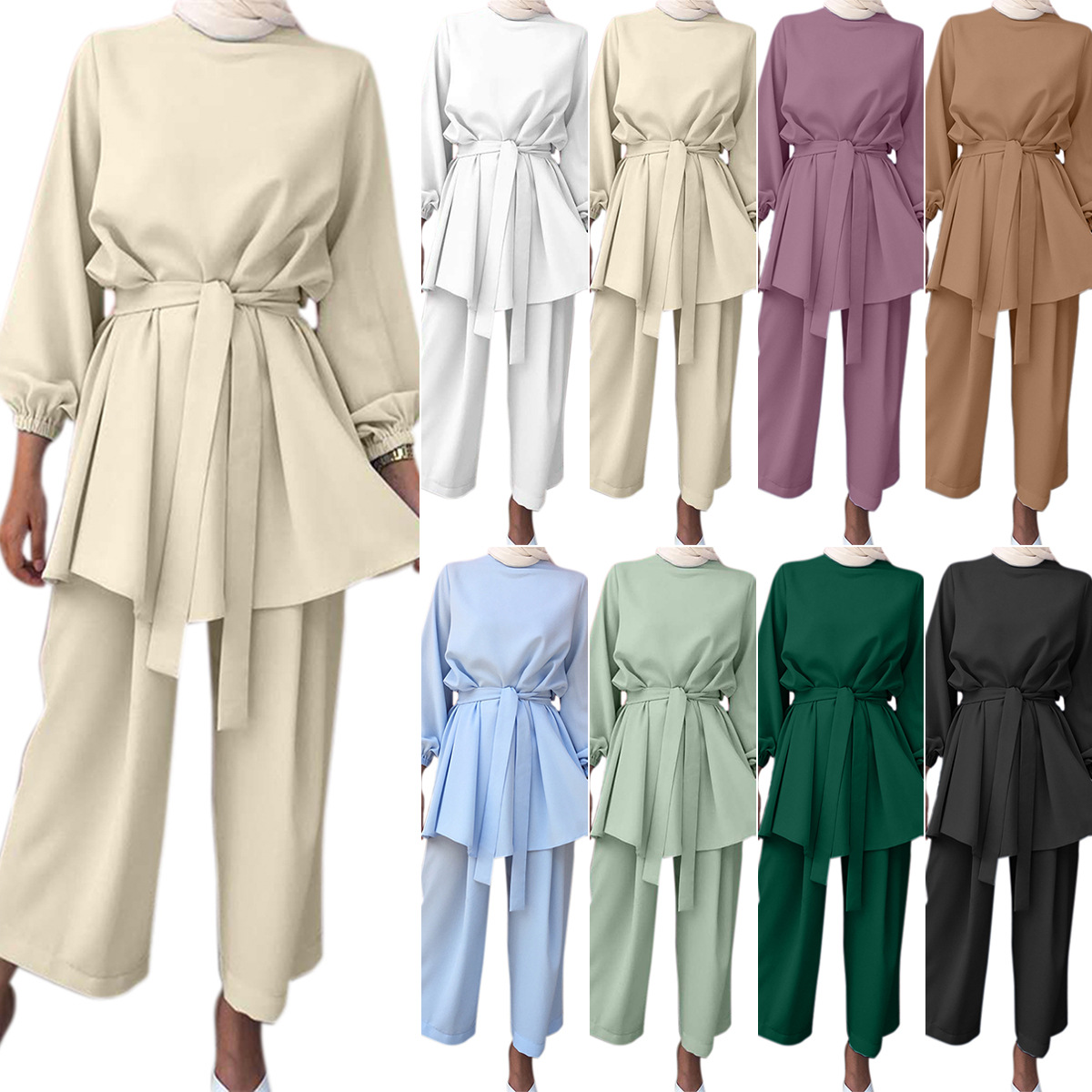 Women Muslim Abaya Turkey Kimono Two-piece Muslim Sets Dress Caftan Kaftans Islamic Clothing Abayas for Women Musulman Ensembles