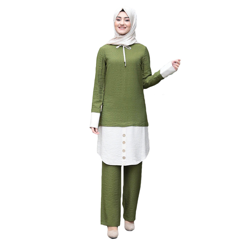 Muslim Women Long Tops Islamic Sets Women Muslim Pants Abaya Dubai  Patch Designs Ramadan Prayer Clothes 2 Piece Set