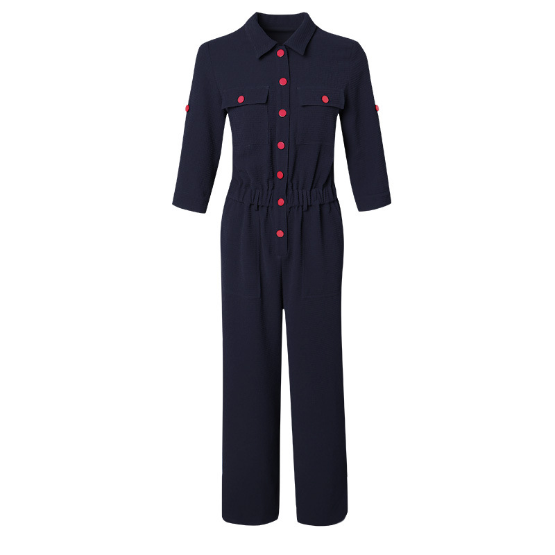 Women's autumn  lapel cropped sleeves autumn section jumpsuit