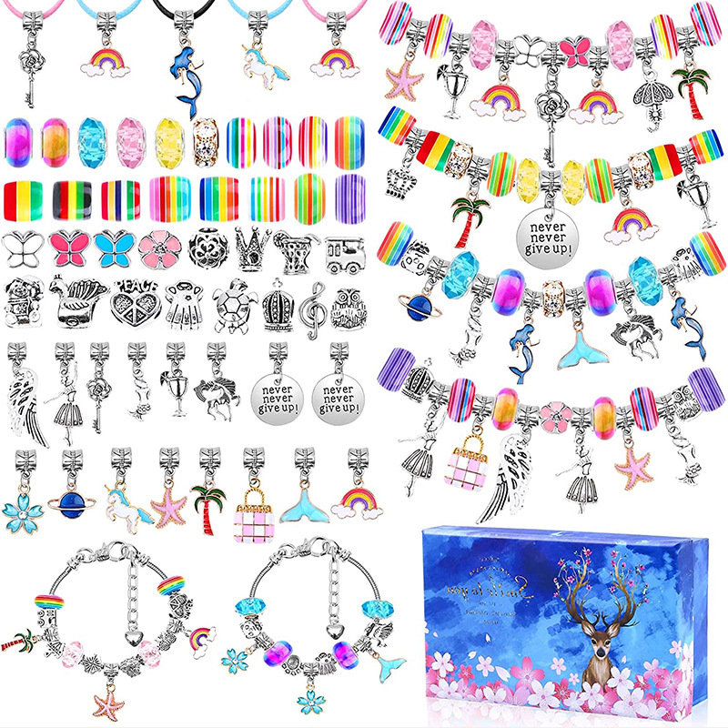 112 PCS DIY Charm Bracelet Necklaces Jewelry Making Kit with Pink Gift Box for Girls Women Valentines Birthday  Gift