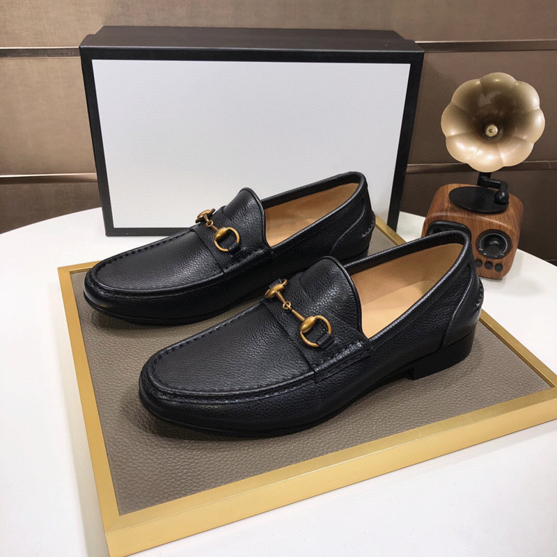 Men Shoes Formal Dress Shoe Masculino Leather Genuine Elegant  Suit Shoes Designer Metal buckle Casual Office Loafers
