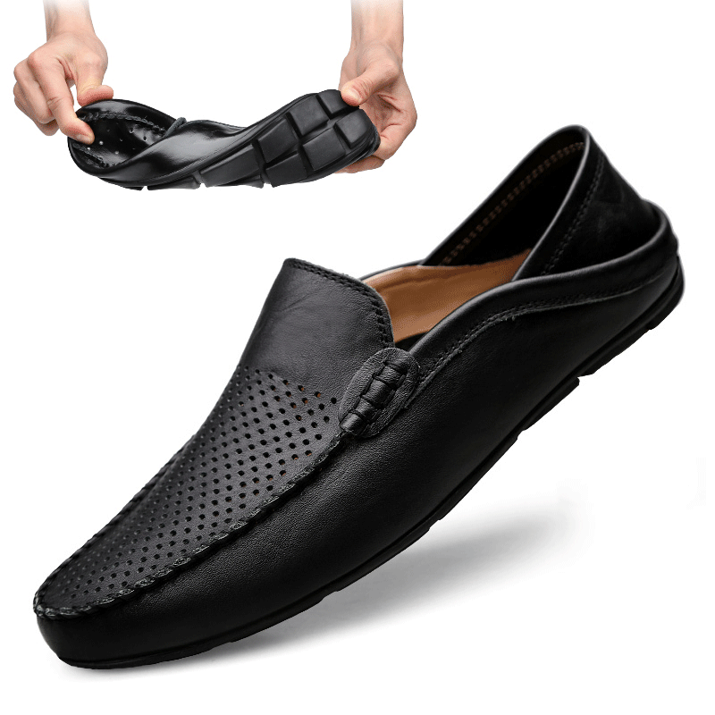 Italian Mens Shoes Casual   Summer Men Loafers Genuine Leather Moccasins Light Breathable Slip on Boat Shoes JKPUDUN