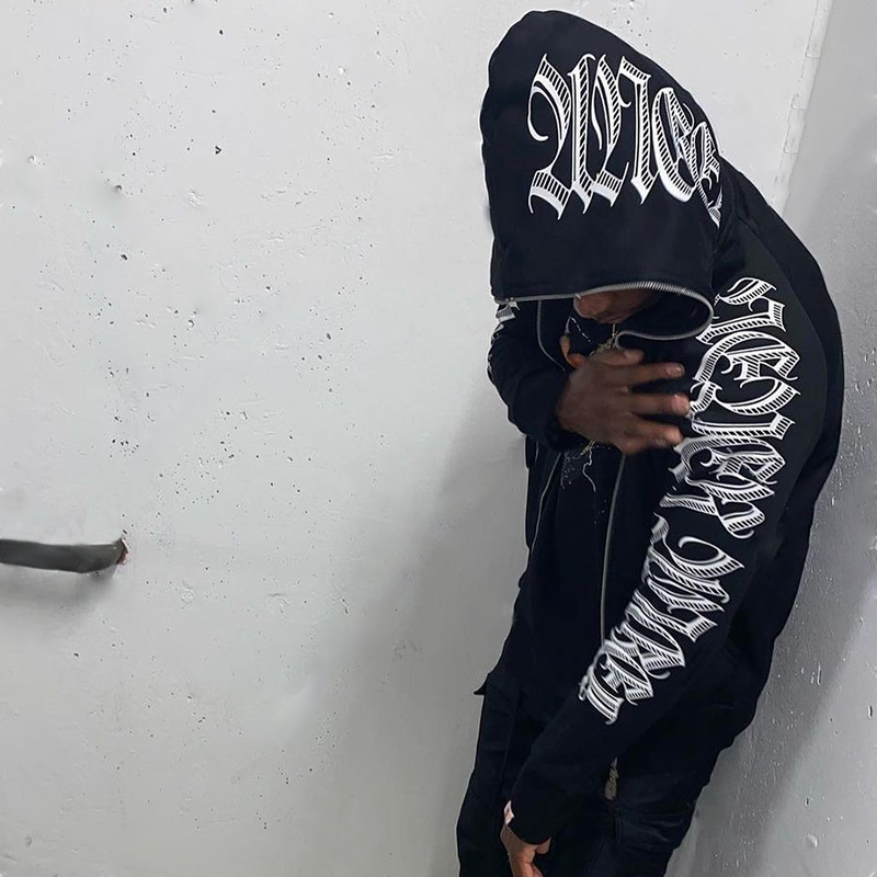 Punk Gothic Letter Print Hoddie Y2k For Men Full Zip Hoodie Women Sudaderas Hombre Unisex Hooded Jackets 