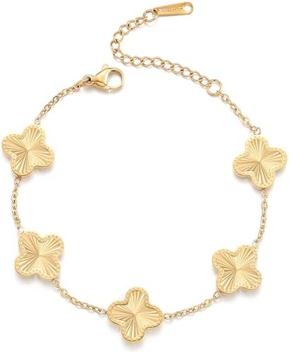 18K Gold Plated Clover Bracelet Dupes Gold Lucky Bracelet for Women Flower Four Leaf Bracelets Jewelry Gifts for Women