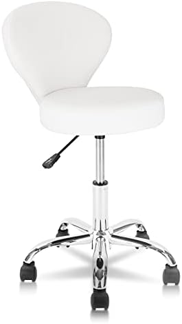 Rolling Swivel Salon Stool Chair with Back Support Adjustable Hydraulic for Office Massage Facial Spa Medical Drafting Tattoo Beauty Barber White