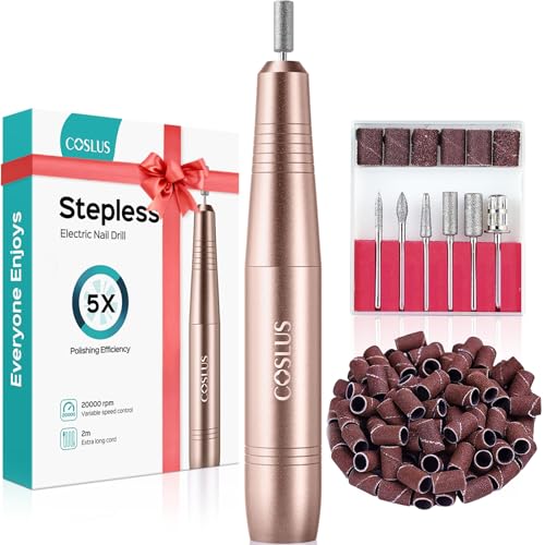 COSLUS Nail Drill File Professional: for Acrylic Gel Dip Powder Nails Portable Nail Drill Machine Kit Manicure Pedicure Tools Polishing Set with Nail Drill Bits Sanding Bands