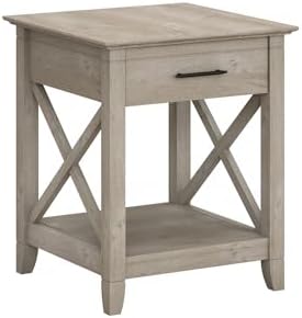 Bush Furniture Small End Table with Storage, Modern Farmhouse Style Side Surface with Shelves, Key West Collection, Washed Gray