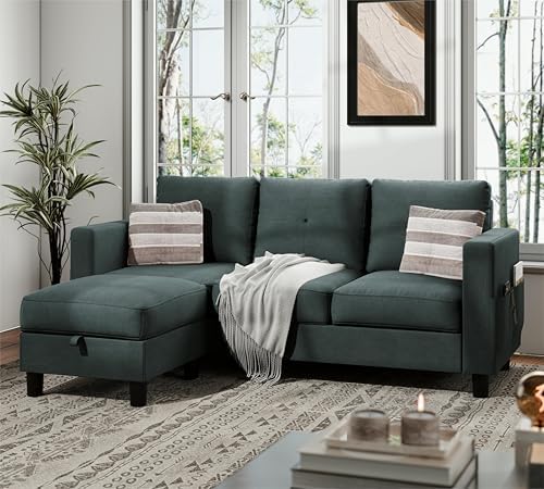 JAMFLY Convertible Sectional Sofas Couches for Living Room, L Shaped Couch with Storage Ottoman, Small Sectional 3 Seater Sofa for Small Spaces, Dark Grey